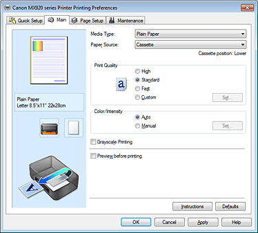 Canon : PIXMA Manuals : MX920 series : Main Tab